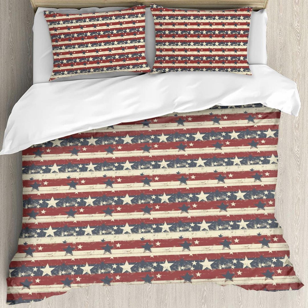 Vintage American Flag Duvet Cover and Pillowcases Set Patriotic Bedding ...