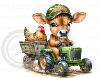 Farm Cow on Tractor PNG: Country Boy Clipart (Digital Download)