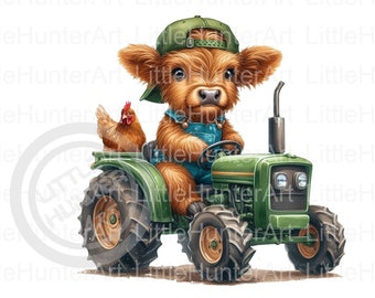 Farm Cow on Tractor PNG: Country Boy Clipart (Digital Download)