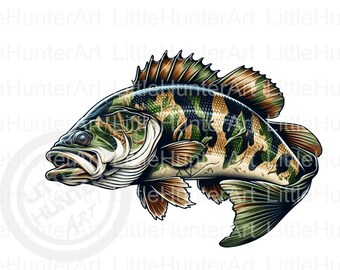 Fishing Clip Art: Camo Bass Design (Digital Download)
