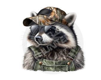 Camo Raccoon Hunter PNG: Sublimation & DTF/DTG (Digital Download)