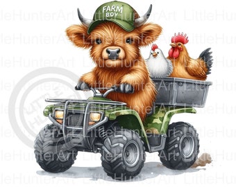 Country Boy PNG: Farm Cow, Tractor Design (Digital Download, Sublimation, DTF, DTG)