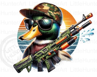 Mallard Duck with Watergun PNG: Hunting & Fishing Design (Digital Download)