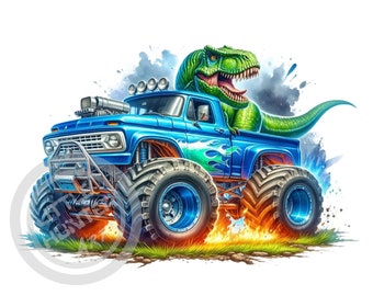 Dinosaur Monster Truck PNG: T-Rex Clipart (Digital Download)
