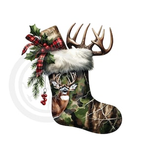 Bas de Noël cerf png, cerf png, chasse hivernale png, Buck png, camouflage png, téléchargement numérique, sublimation, DTF, DTG