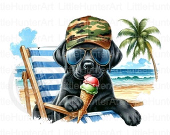 Beach Boy Black Lab PNG: Ocean Sand Toes Digital Download