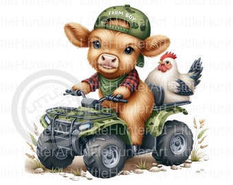 Farm Boy Cow on Tractor PNG: Country Clipart (Digital Download)