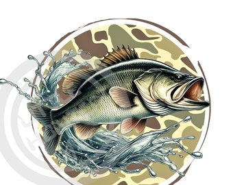 Camo Bass Fish png, Fishing png, Digital Download, Sublimation, DTF, DTG