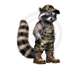 Camo Raccoon Hunter PNG: Sublimation Design (Digital Download)