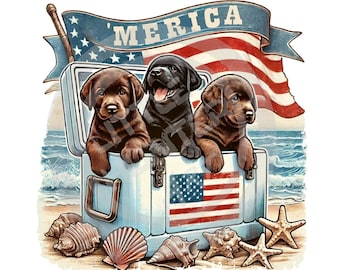 Patriotic Labrador Puppies PNG: 4th of July Digital Download