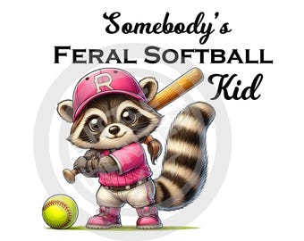 Feral Softball Kid Raccoon PNG: Sublimation Design (Digital Download)