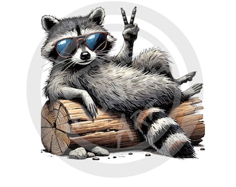 Peace Racoon png, Racoon png, Digital Download, Sublimation, DTF, DTG