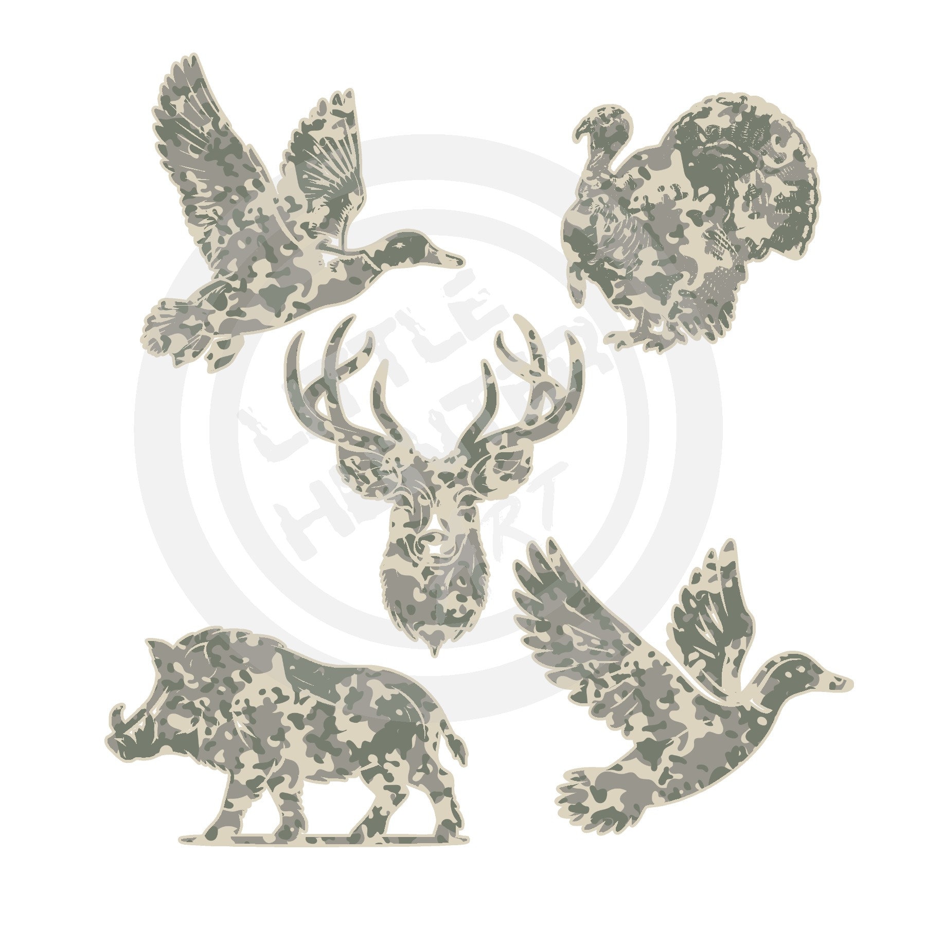 Camo Hunting Animal PNG Bundle: Deer, Boar, Duck, Turkey (Digital Download)