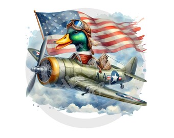 Patriotic Duck Pilot PNG: 4th of July Sublimation (Digital Download)
