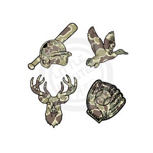 Camuflaje de la vieja escuela png, ciervo png, guante de béisbol png, casco de bateo png, murciélago png, pato png, caza png, digital, sublimación, DTF, DTG