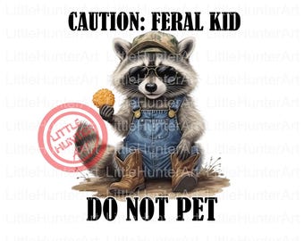 Feral Kid Raccoon PNG: Funny Sublimation Design (Digital Download