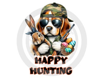 Beagle Hunting Bunny Easter PNG: Sublimation Design (Digital Download)