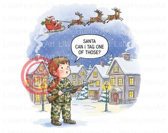 Santa and Reindeer Sleigh PNG: Hunting Christmas Design (Digital)