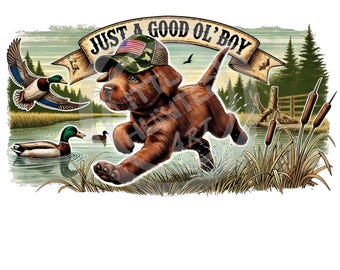 Chocolate Lab Duck Hunting PNG: Good Ol' Boy Digital Design (Sublimation/DTF/DTG)