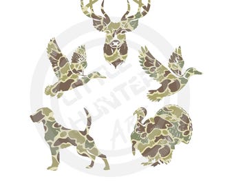 Camo Hunting Animal PNG Bundle: Deer, Dog, Duck, Turkey (Digital Download)