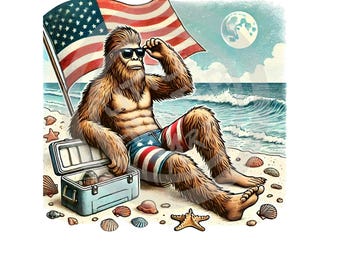 Beach Bigfoot PNG: Patriotic Sasquatch, Summer Vibes (Digital Download)