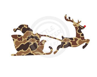 Camo Santa Sleigh PNG: Hunting Christmas Graphic (Digital Download)