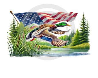 Patriotic Mallard Duck PNG: Hunting Sublimation Design (Digital Download)