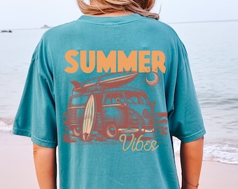 Summer Vibes Graphic Tee, Beach T-shirt, Boho Tee, Vintage Inspired Cotton T-shirt, Unisex Tee, Comfort Colors Summer Vacation Shirt