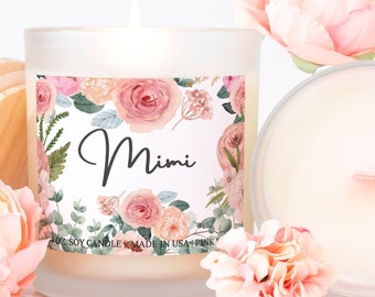 Candle Frosted Pink Wick Glass, Mother's Day Gift for Mimi, Custom Gift for Mimi, Custom Mother's Day Candle for Grandma, Mimi Birthday Gift