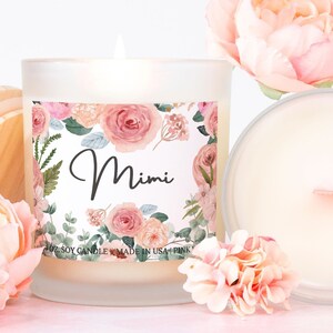 Candle Frosted Pink Wick Glass, Mother&#39;s Day Gift for Mimi, Custom Gift for Mimi, Custom Mother&#39;s Day Candle for Grandma, Mimi Birthday Gift