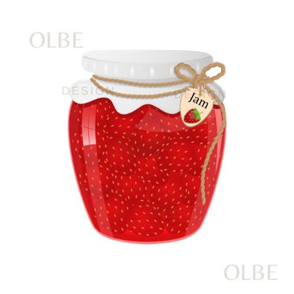 Strawberry jam in a glass jar - vector illustration. Instant digital download - including svg, png, ai and eps files! Logo jam in a jar.