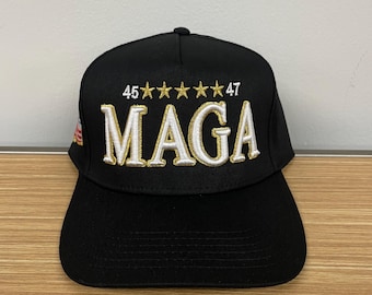 Black Trump 2024 Hat | 5Panel Snapback | MAGA 2024 Hat | Trump 45-47 | Donald Trump 2024 | Gift for Dad