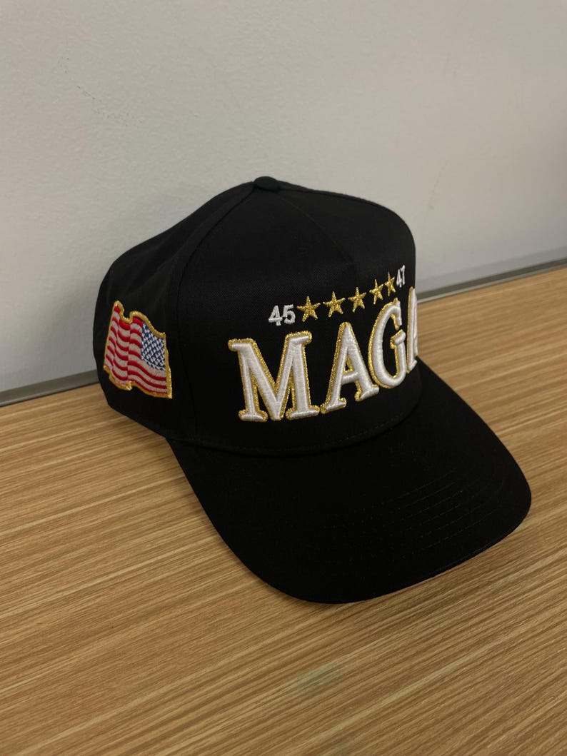 Black Trump 2024 Hat | 5Panel Snapback | MAGA 2024 Hat | Trump 45-47 | Donald Trump 2024 | Gift for Dad image 4
