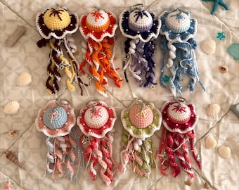 Crochet Jellyfish Keychain – Amigurumi Pastel Bag Charm, Ocean Animal Keyring, Charm Plush Gift