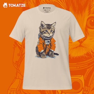 Unisex Astronaut Katze T-Shirt, Weltraum Thema Kätzchen Shirt, weich leicht, für Männer Frauen, Geschenk für Katzen-Weltraum-Liebhaber