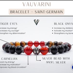 High-Quality Red Bracelet in Carnelian, Onyx, Tiger Eye & Bull's Eye - French Luxury Craftsmanship - "SAINT-GERMAIN" - Spiritual Jewelry