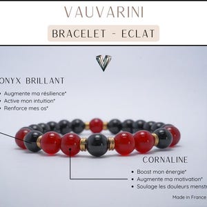 Red Bracelet in Superior Quality Carnelian (Grade A) & Black Onyx (Grade A) - French Luxury Craftsmanship - &quot;ECLAT&quot; - Spiritual Jewelry
