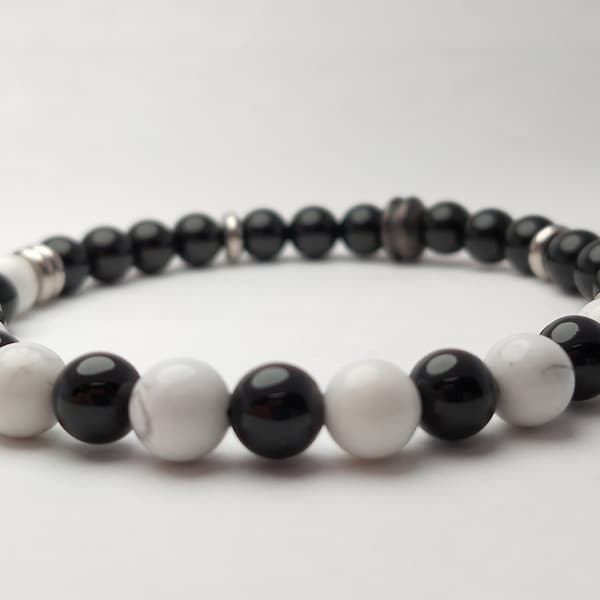 Black and white Onyx and Howlite bracelet - Luxury French craftsmanship - "YIN YANG" - Spiritual jewelry