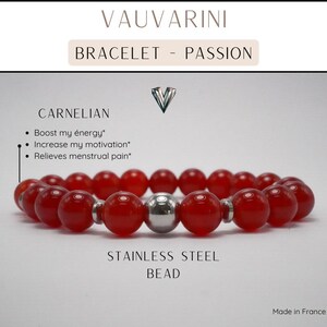 Red Bracelet of Superior Quality in Carnelian - French Luxury Craftsmanship - &quot;PASSION&quot; - Spiritual Jewelry