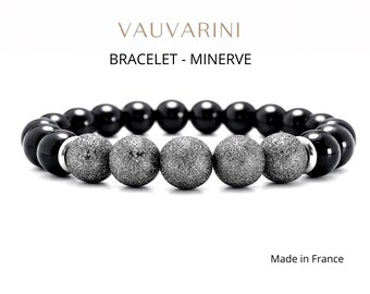 Pulsera de ónix negro de 10 mm — Piedra negra natural y cuentas talladas con diamante — Pulsera de protección y conexión a tierra — Joyería francesa hecha a mano | MINERVE
