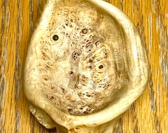 Maple Burl Wood Bowl, Hand Carved and Highly Polished, Sandblasted, Finished with Foodsafe Beeswax