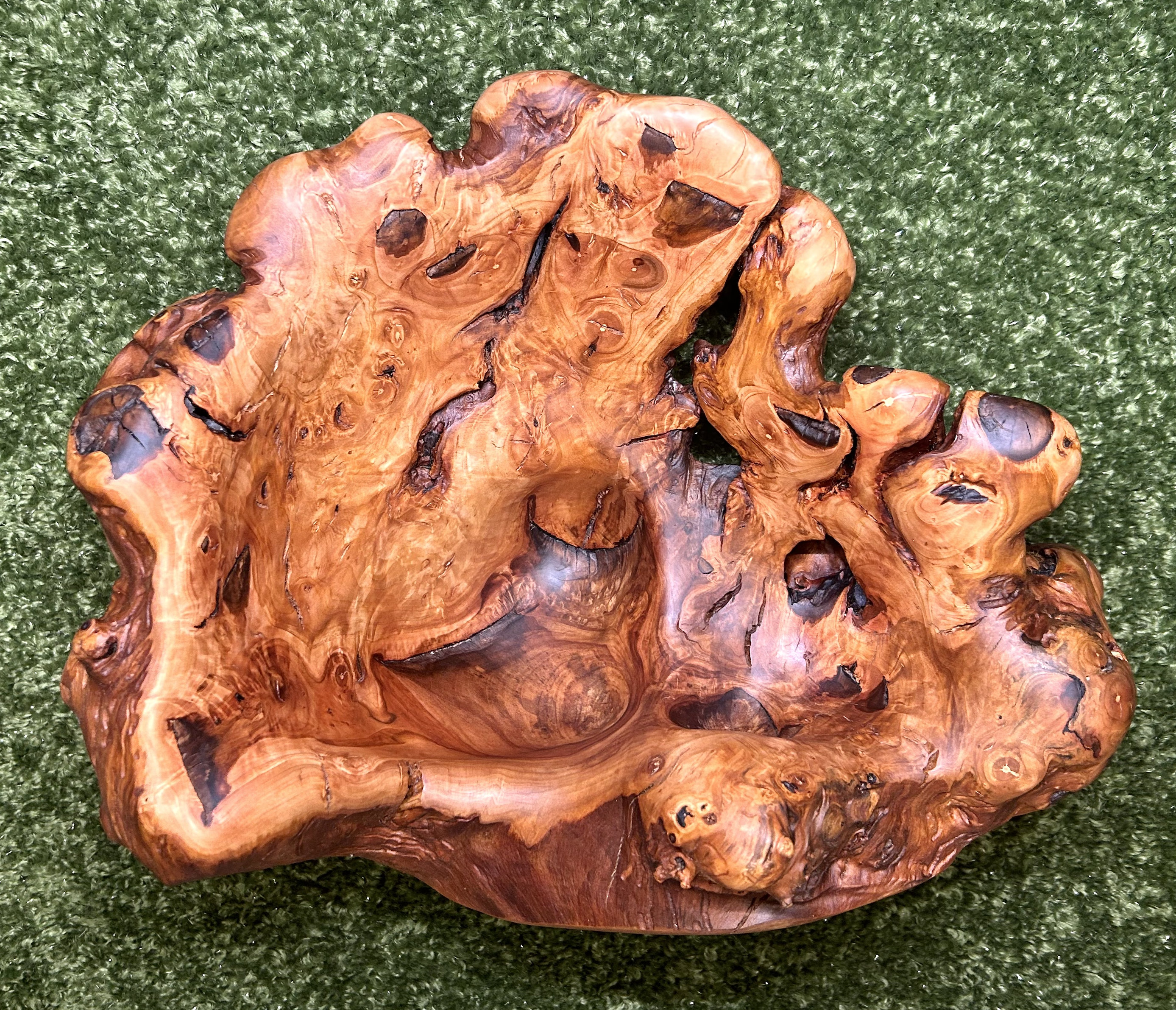 Cherry Burl Wood Bowl Sculpture, Hand Carved and Highly