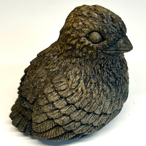 Extra Chick - &quot;Look Right&quot; for Family of Quail Birds - Cast Concrete Garden Ornaments Acid Stained Brown