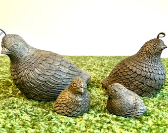 Family of Quail Birds - Cast Concrete Garden Ornaments Acid Stained Brown, 4 Pcs. Extra pieces available upon request for a larger Family.