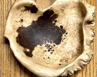 Maple Burl Wood Bowl, Hand Carved and Highly Polished, Sandblasted, Finished with Foodsafe Beeswax