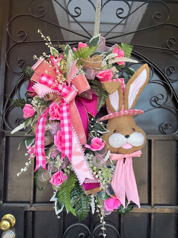 ピンクのイースターバニーリース イースター バニー ハンドメイド