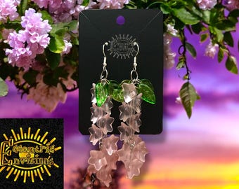 Pink Wisteria Dangle Earrings, Glass Flower Earrings, Spring Jewelry