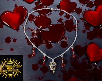 Bound by Heartache, Red Bleeding Heart Necklace, 316L Stainless Steel Necklace