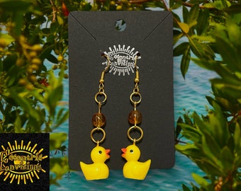 Dangle Ducks Golden Earrings With Matching Bead