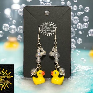 Bubble Bath Rubber Duck Silver Dangle Earrings